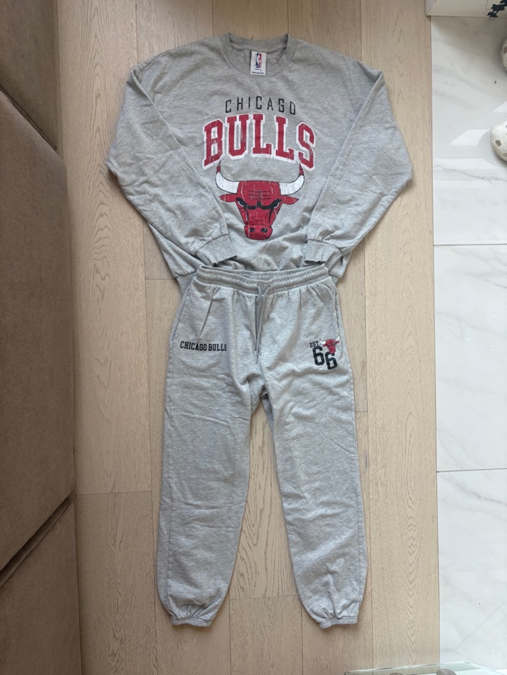 Official NBA Chicago Bulls Grey Sweatpants with Red & Black Logo